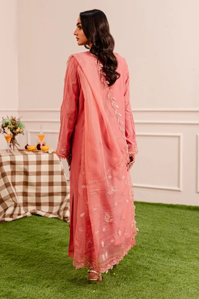 Nureh Pink Embroidered Long Shirt 3PC Suit